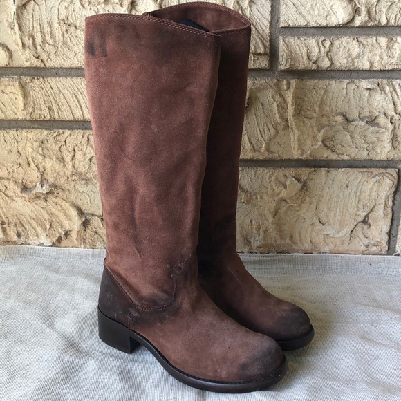 Frye Shoes - Frye Boots Elena Pull Up Suede Distressed Brown